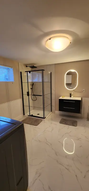 Shower and floating vanity