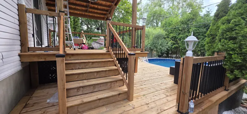 Pool deck seen from the yard